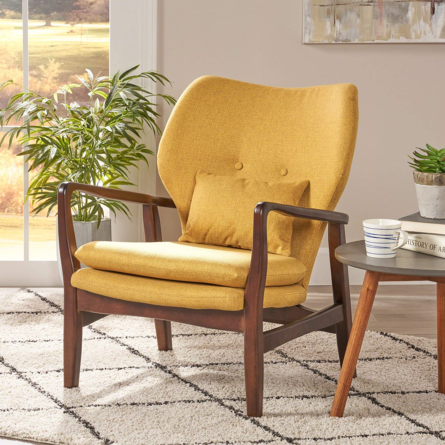 Christopher Knight Home Ventura Mid Century Modern Fabric Club Chair, Mustard