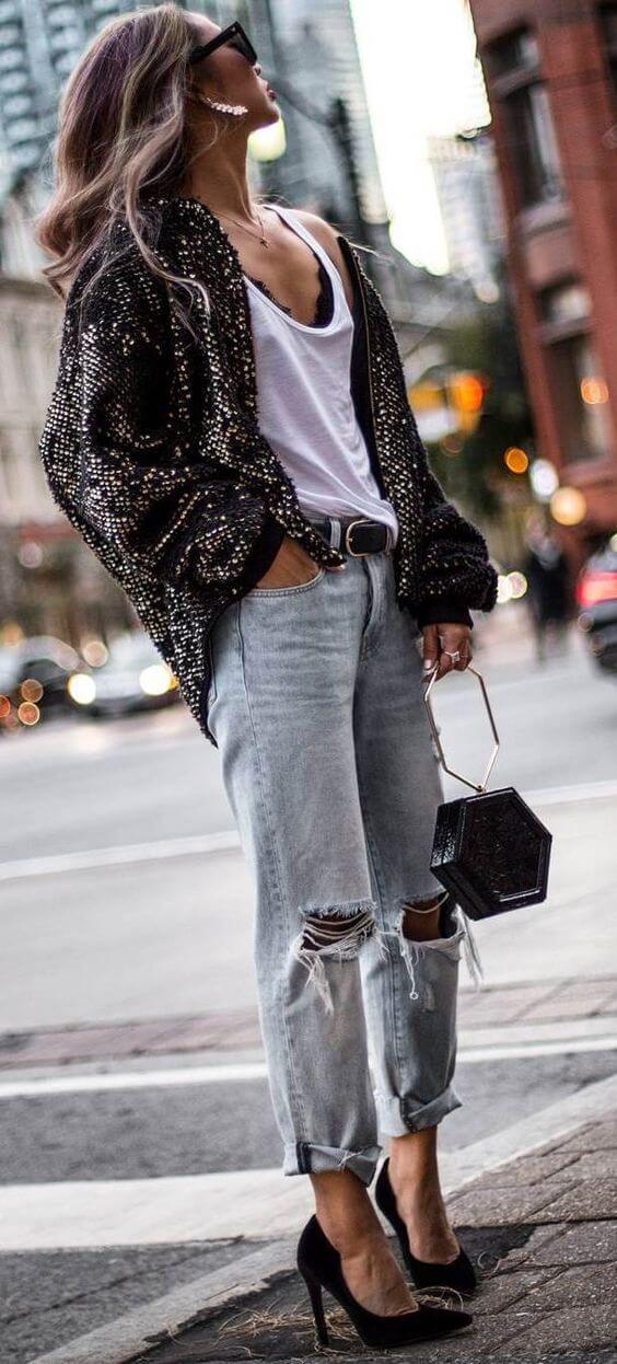 baggy jeans sequin top