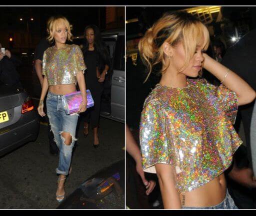 Rihanna baggy jeans sequin top